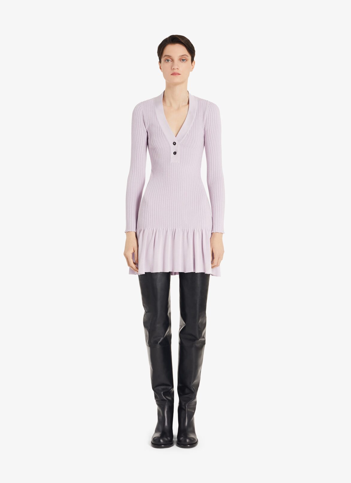 Short Shiny Ribbed Dress ALAÏA LILAC SHORT SHINY RIBBED DRESS